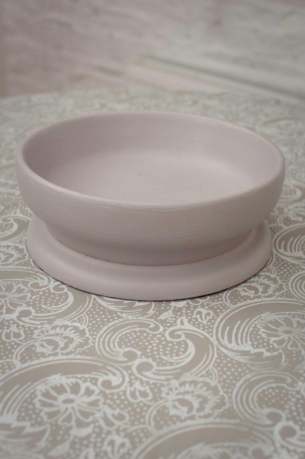 Simple and elegant vintage wooden bowl, slightly raised, painted in Annie Sloane chalk paint