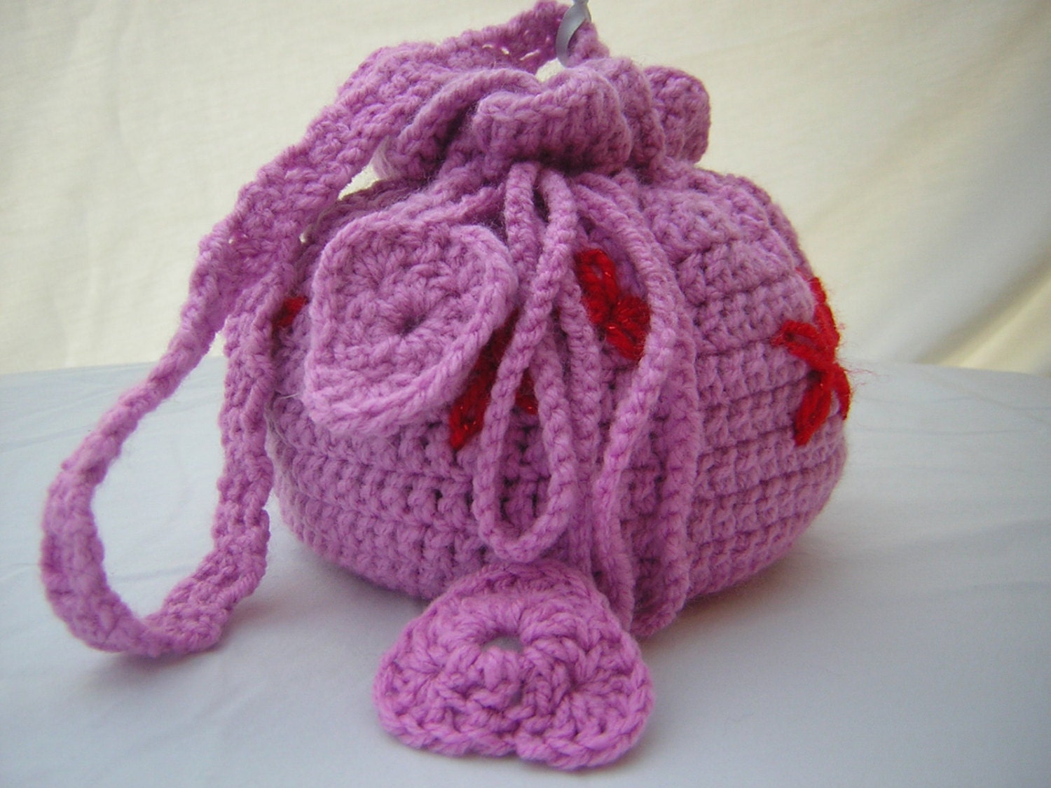 Handbag, Crochet Bag, Purple, Bags and Purses, Drawstring, Summer, Beach Bag, Pouch, Handmade.