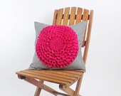 Applique Rosette Pillow Case , Flower Decorative Throw Pillow , 3D Woolen Felt & Linen Cushion Cover