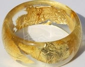 Gold inclusions Resin Bangle,  perfect gift handmade bracelet clear Cuff, gold color bronze metal foil.