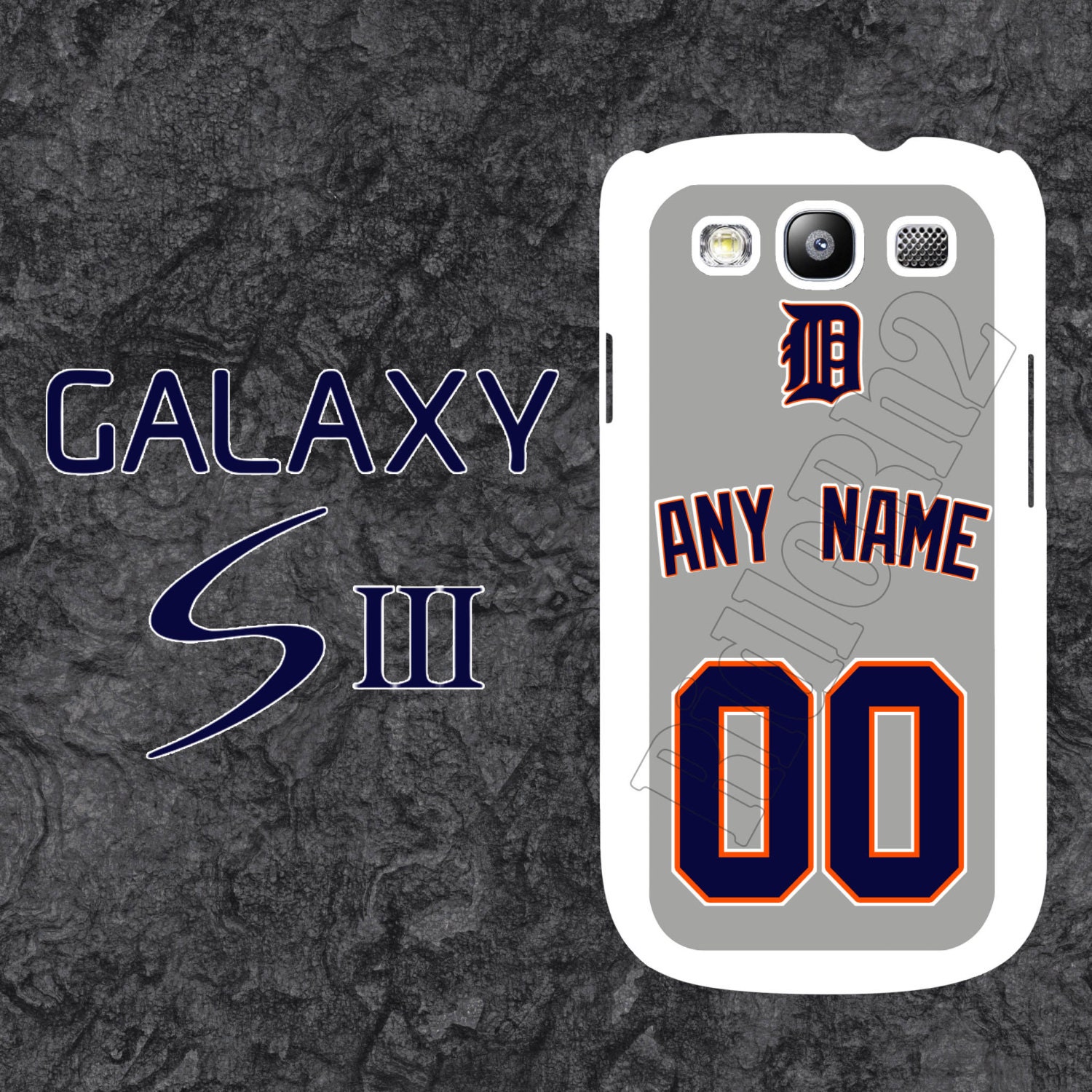 Samsung Galaxy S3 Soft Rubber Case - Personalized Detroit Tigers Away Jersey