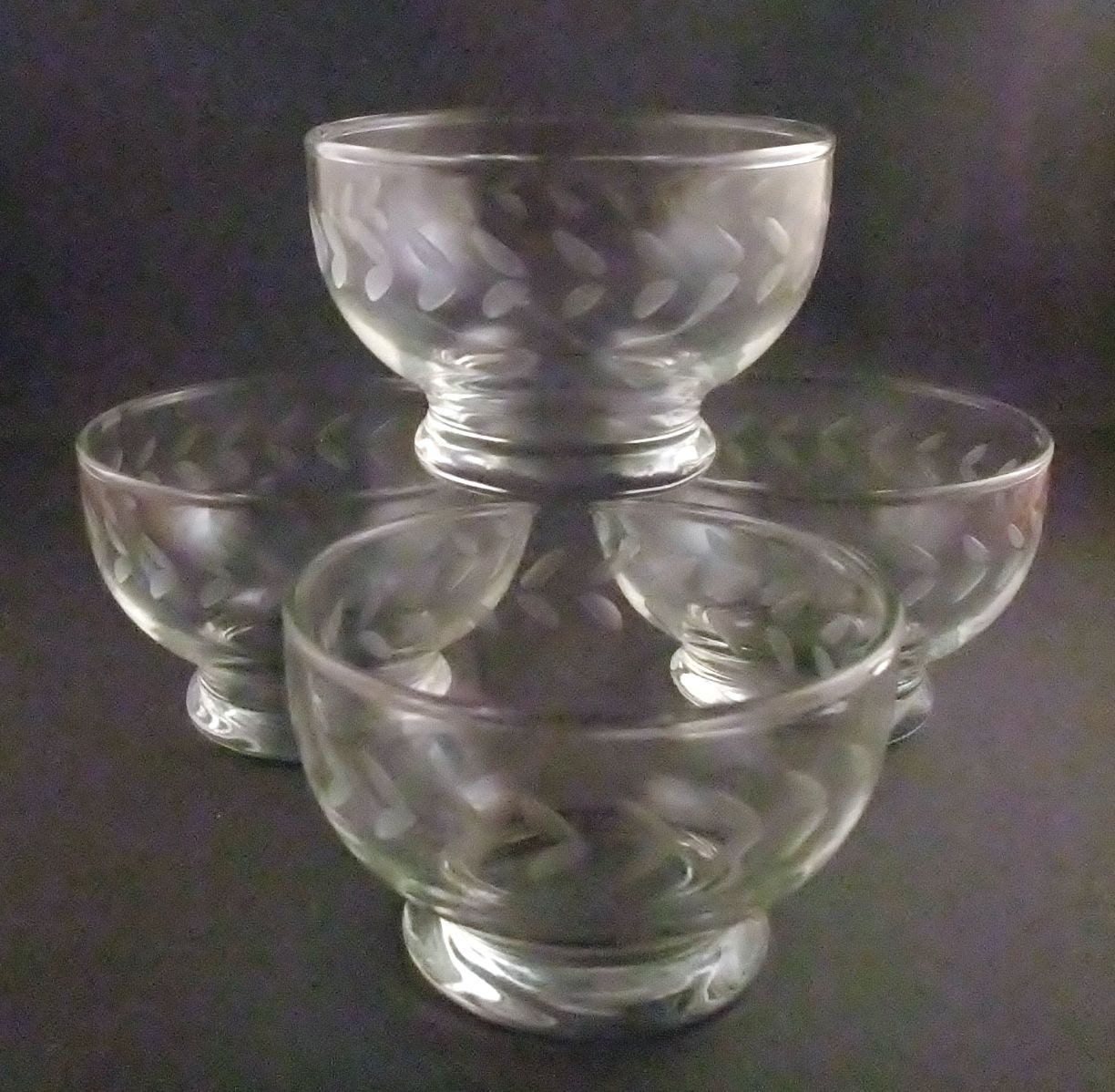 Vintage Etched Glass Dessert Bowls 8 Ounces By Specialgatherings