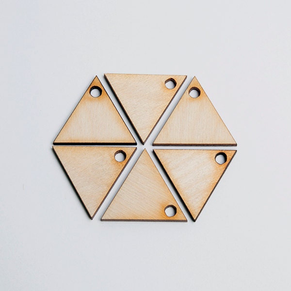 6 laser cut solid triangles. Unfinished wood. Jewelry supply. - BIRDandMOOSEsupply