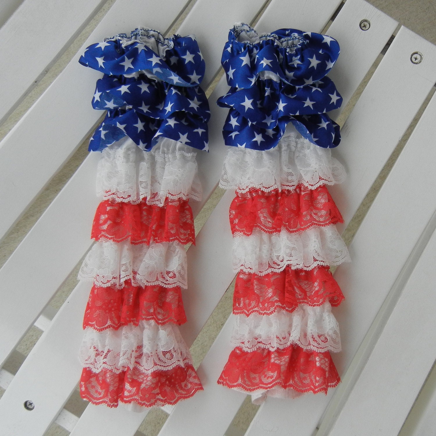 Red, White and Blue Lace Leg Warmers...4th of July Leg Warmers...Photo Prop