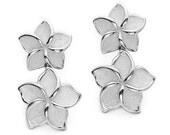 925 Sterling Silver plated Double Flower Roses Floral Earrings Celebrity Hollywood Classy Elegant Delicate  Stud plus Bonus Surprise Gift