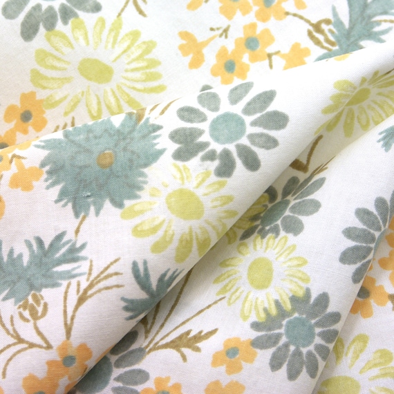 Vintage Sheet Oversized Fat Quarter - Wildflowers, Blue, Orange, Yellow, 19x23