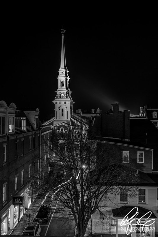 Framed photograph of The North Church in Portsmouth New Hampshire - Signed 12x18" print in 16x20" black frame.