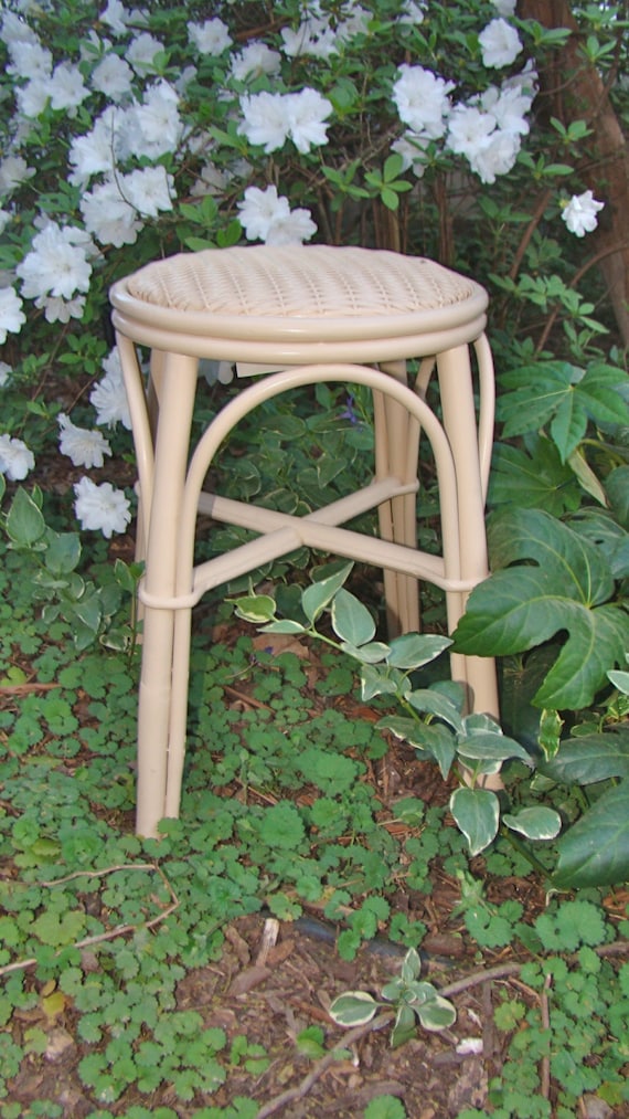 Vintage Wicker Vanity Stool with Padded Seat. Cream by ZippyPop