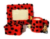 Embellished frame, trinket - jewelry box, pencil holder, decorated cup, mug, ladybug, red and black polka dots, present - JoyfulLadyBug
