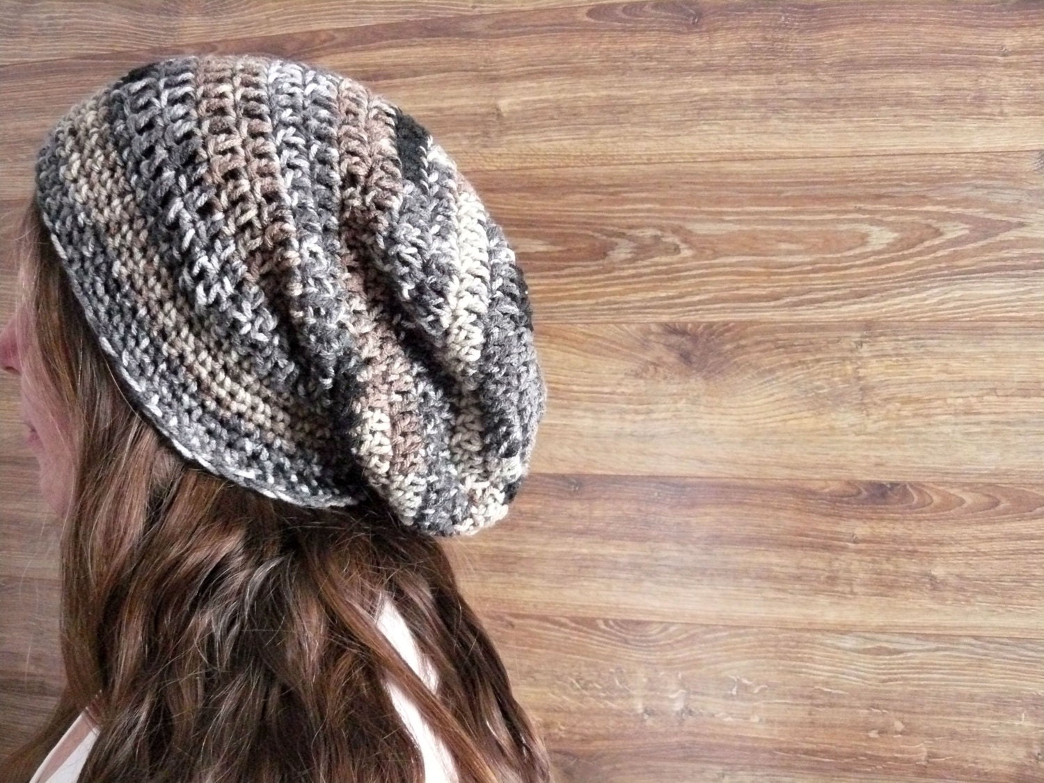 Mushroom -  Womens Slouchy Beanie Hat, earth tones, Mens unisex