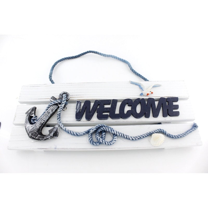 Handmade Home Decor Marine Style,Nautical/Mediterranean Wood Door/Garden WELCOME Sign