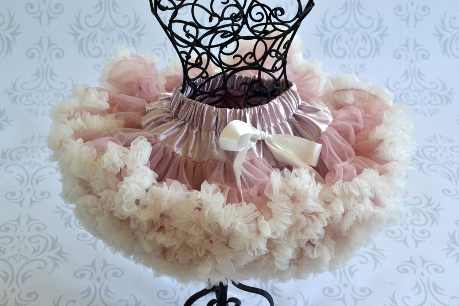 Baby Girl's full ruffle PREMIUM Vintage Pink Cream pettiskirt tutu skirt dress petticoat twins photo prop Newborn size 6-12 6-9 12-24 months
