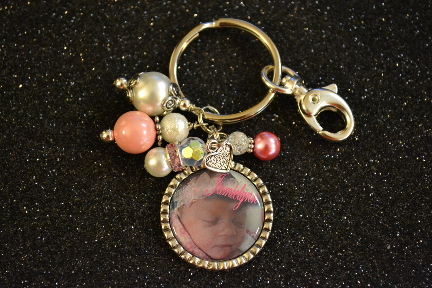 Personalized Pink Bezel Pendant Key Chain, Keychain, Gift, Name, Picture