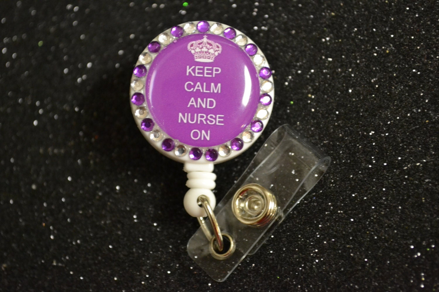 Keep Calm and Nurse On Purple Retractable Id Badge Holder, Id Clip, Id Holder, Nurse