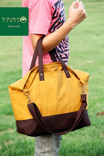 Sale 20%// Mustard yellow and dark brown // boat tot // Shoulder bag // beach tote // Canvas bag // big tote // tote // Diaper bag - Maguro