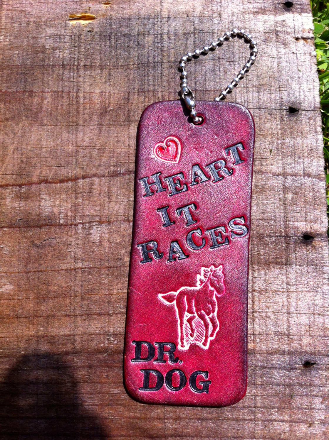heart it races leather key chain dr.dog handmade