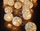 Rattan Cane Wood 110-240V Mains Powered Fairy Lights Creamy White