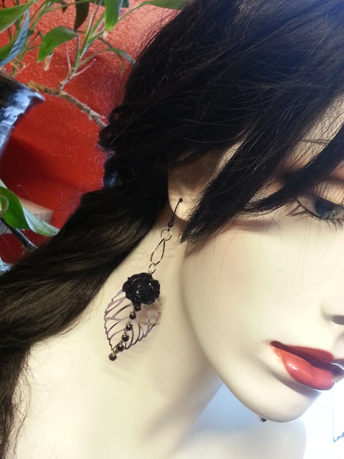 Black Dahlia OOAK Handmade Earrings Free Shipping