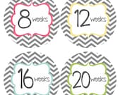 Pregnancy Stickers Week Baby Bump Stickers Weekly Belly Stickers Hot Pink Green Chevron Maternity Expectant Moms Photo Prop - Angela-R
