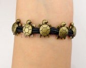 Handmade  five longevity turtles  Charm Bracelet in Bronze-Wax Cords -Choose Your Favourite Color -Customize Your Own Style-Friendship Gift