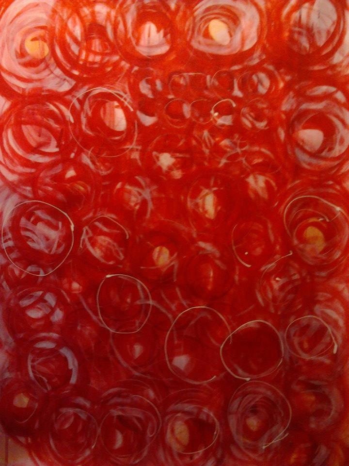 Circular Stud - Original Contemporary Red and White Abstract Mixed Media Drawing