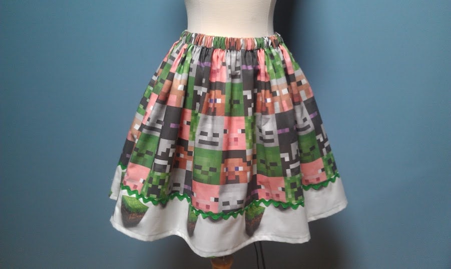 Super CUTE Minecraft Skirt Elastic Waist Size by TootSweetSkirts