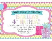 Customized Chevron Rainbow Birthday Digital Invitation Card Invite Printable