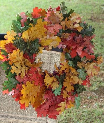 Autumn Fall Leaf Wreath Red Orange Yellow Green 25"