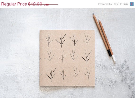 ON SALE Large Notebook, Handmade Print Screen Journal with a Minimalist pattern, Square Recycled Sketchbook