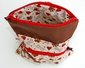 Handmade Red and Brown Dog Paw Double Zipper Lined Pouch w/ Swivel hook