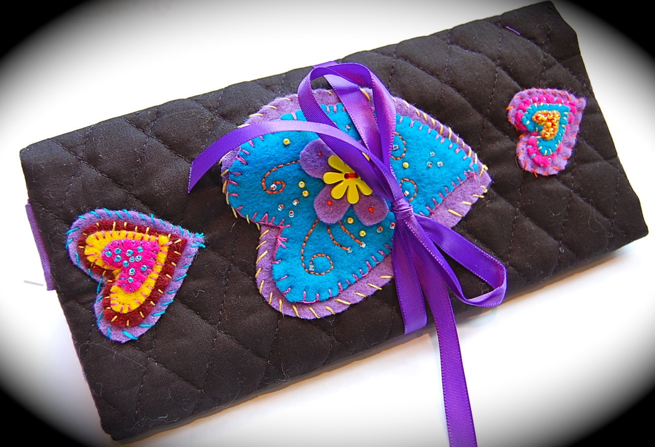 Handmade Quilted Triple Heart grab-n-go jewelry Organizer