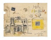 Coco Chanel art print, Paris rue Cambon house of Chanel watercolor illustration, 8X10 french perfume poster, cream