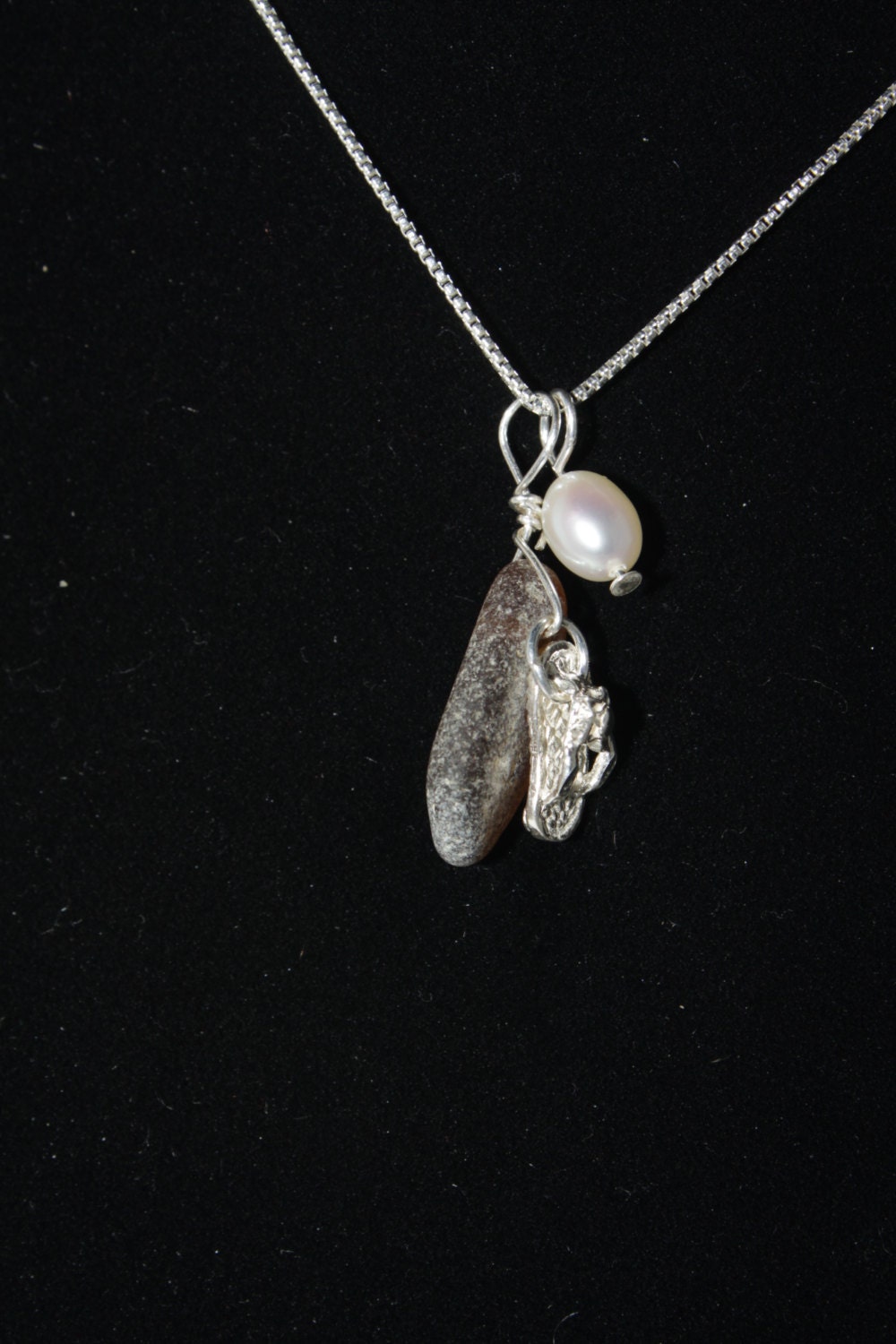 Dark Brown Sea Glass and Pearl Cluster Pendant