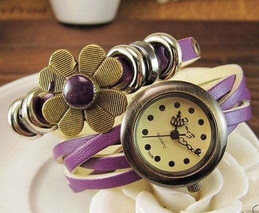 Leather watch, bracelet watch, retro bronze watch, punk watch