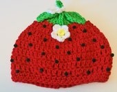So Cute Ripe Red Strawberry Crocheted Baby and Childrens Hat Great Photo Prop 5 Sizes Available