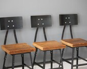 Set of 3 -18"H Reclaimed Wood Industrial Bar Stool w/ Steel Back - FREE SHIPPING - Industrial Modern - Salvaged Wood