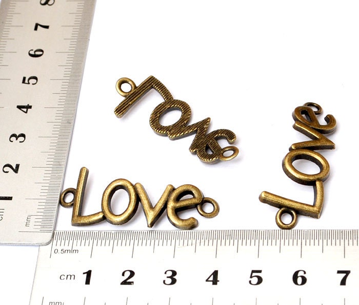 20pcs Bronze Alloy Love Charms Pendants with Two Holes DIY Bracelet Necklace Cell Phone Case Jewelry Findings Fittings