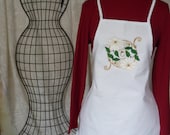 WHITE CHRISTMAS APRON. White Pointsettias Embroidered with Gold. Very elegant.