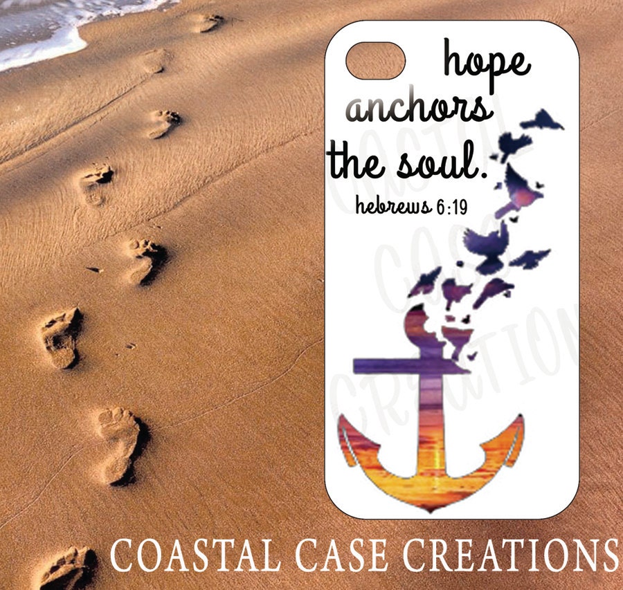 Apple iPhone 4 4G 4S 5G Hard Plastic or Rubber Cell Phone Case Cover Trendy Stylish Anchor Beach Birds Quote Design
