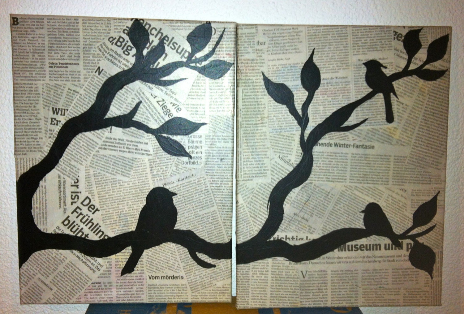 Branching Out w/ Bird--Newspaper 30cm x 30 cm--Made to Order