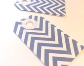 20 Gift Tags - Navy Blue & White Chevron / Party Favor Tags/ Scrapbooking Tags / Die cuts