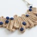 Fabric necklace Cotton necklace Vintage Bottons Beige Blue