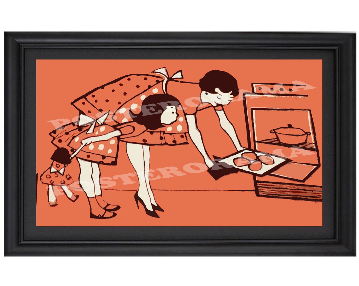 Cooking 1950s Mother and Daughter POSTER 14 x 24 large print