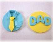Fathers Day Fondant CupcakeToppers, Dad Birthday Cupcake Toppers, Fathers Day Gift Favors, Shirt & Tie Toppers, Edible Toppers-12 pcs - LenasCakes