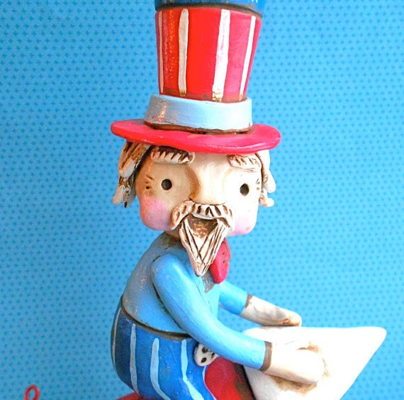 Uncle Sam on a Firecracker Original Folk art Sculpture Fourth Of July Decoration