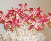 12 Mini Pinwheels Cupcake Toppers-Picks-Red and White Gingham