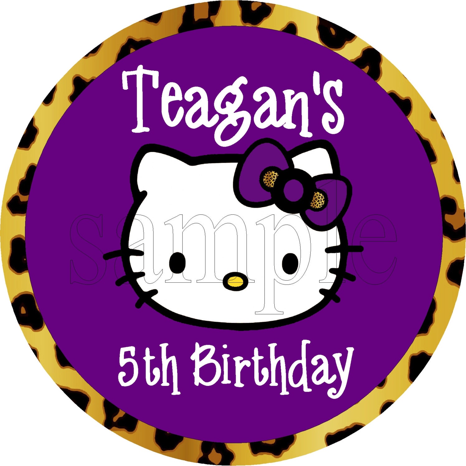 Personalized Hello Kitty Purple & Cheetah Print Party Favor Gift Bag Tag Label Stickers 9 per sheet (Printable JPEG,PDF)