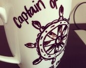 Handwritten Personalized Ships Helm Tattoo Coffee Mug with Handmade Design from Anchored By J