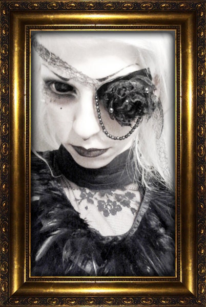 eye-patch "black rose" gothic, steampunk, wgt, burlesque, lolita, flower, fetish, vintage, cosplay
