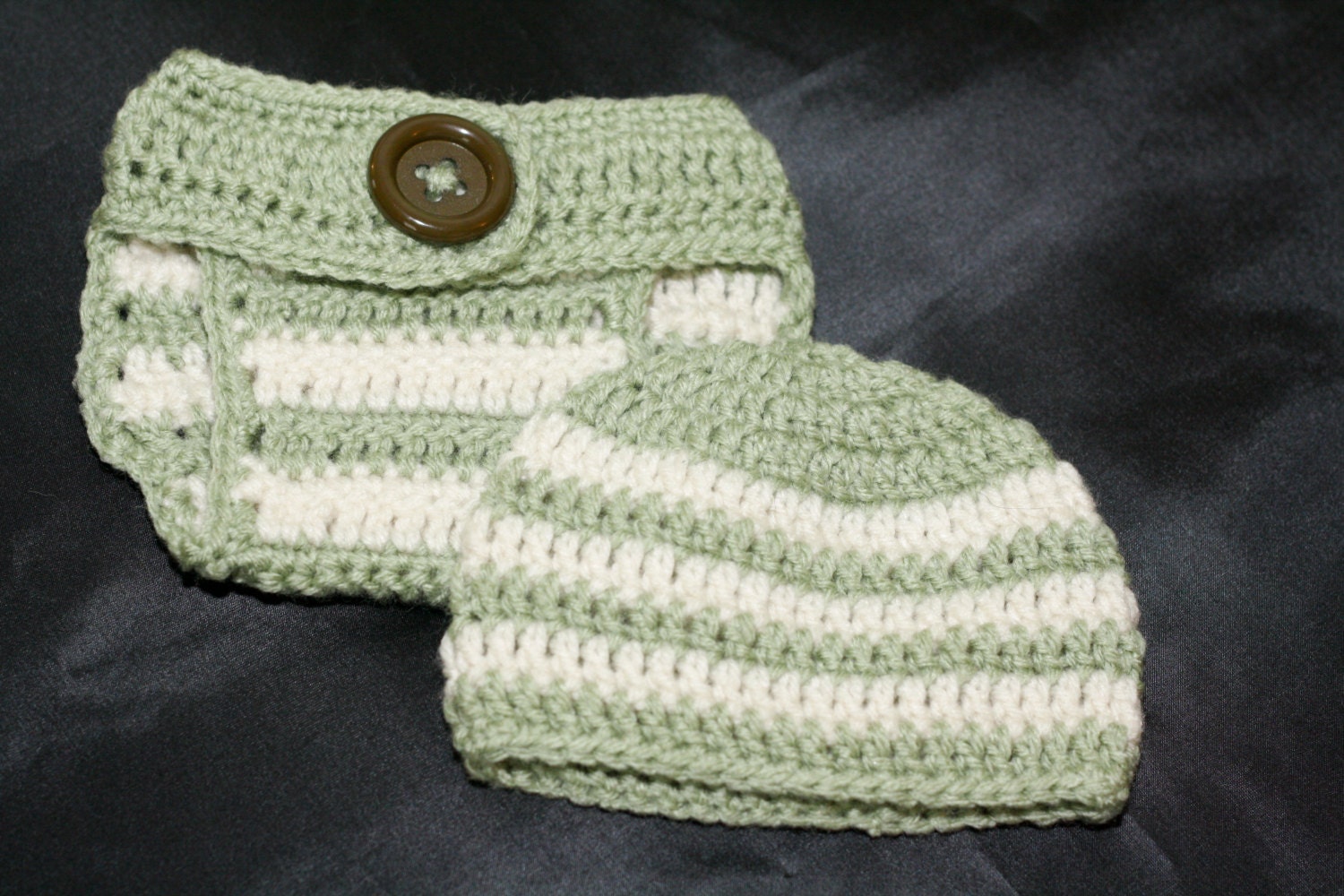 Newborn boy's crochet hat and diaper cover